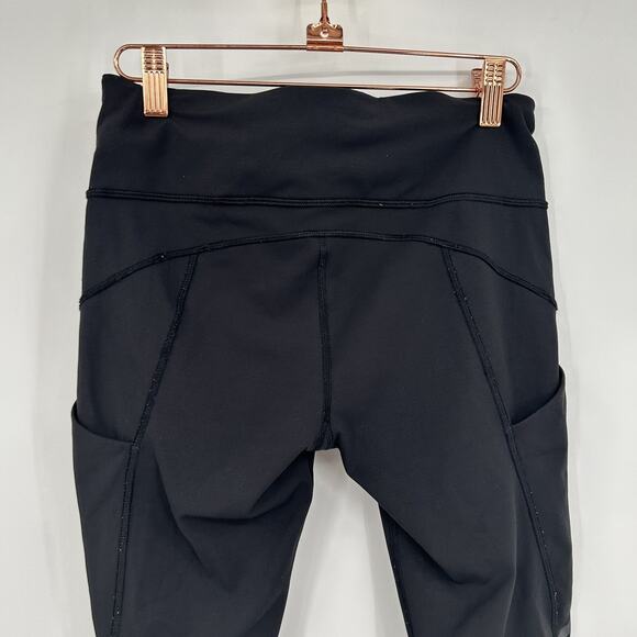 Lululemon Black Mesh Inset Crop Leggings Size 4 - Picture 6 of 9